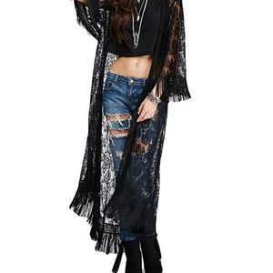 Black Lace Duster Fringe detail Sz L